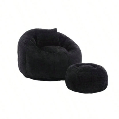 COOLMORE Modern Large Round Bean Bag Chair with Footrest Living Room, Chenille Fabric Lazy Sofa with Pillow Adults, Teenagers, Child, Suitable Bedroom, Dormitory, Study Room