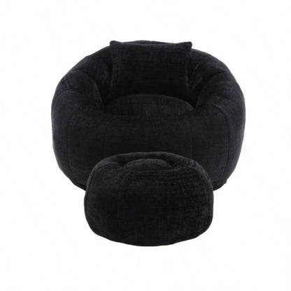 COOLMORE Modern Large Round Bean Bag Chair with Footrest Living Room, Chenille Fabric Lazy Sofa with Pillow Adults, Teenagers, Child, Suitable Bedroom, Dormitory, Study Room