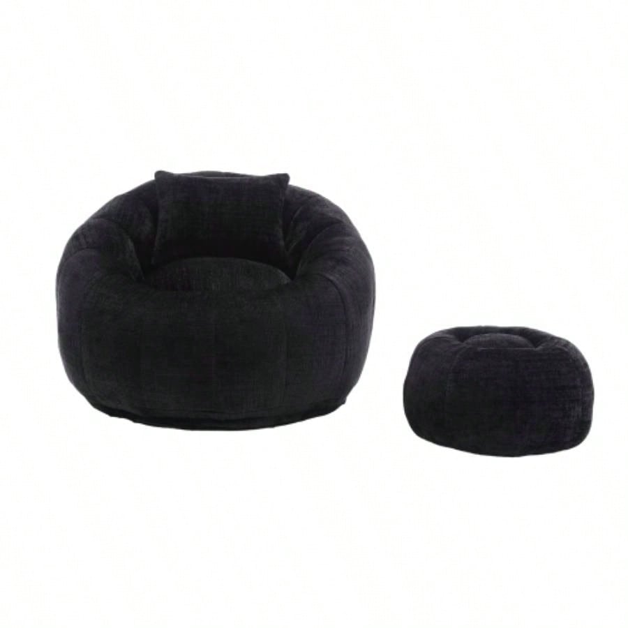 COOLMORE Modern Large Round Bean Bag Chair with Footrest Living Room, Chenille Fabric Lazy Sofa with Pillow Adults, Teenagers, Child, Suitable Bedroom, Dormitory, Study Room