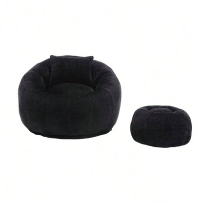 COOLMORE Modern Large Round Bean Bag Chair with Footrest Living Room, Chenille Fabric Lazy Sofa with Pillow Adults, Teenagers, Child, Suitable Bedroom, Dormitory, Study Room
