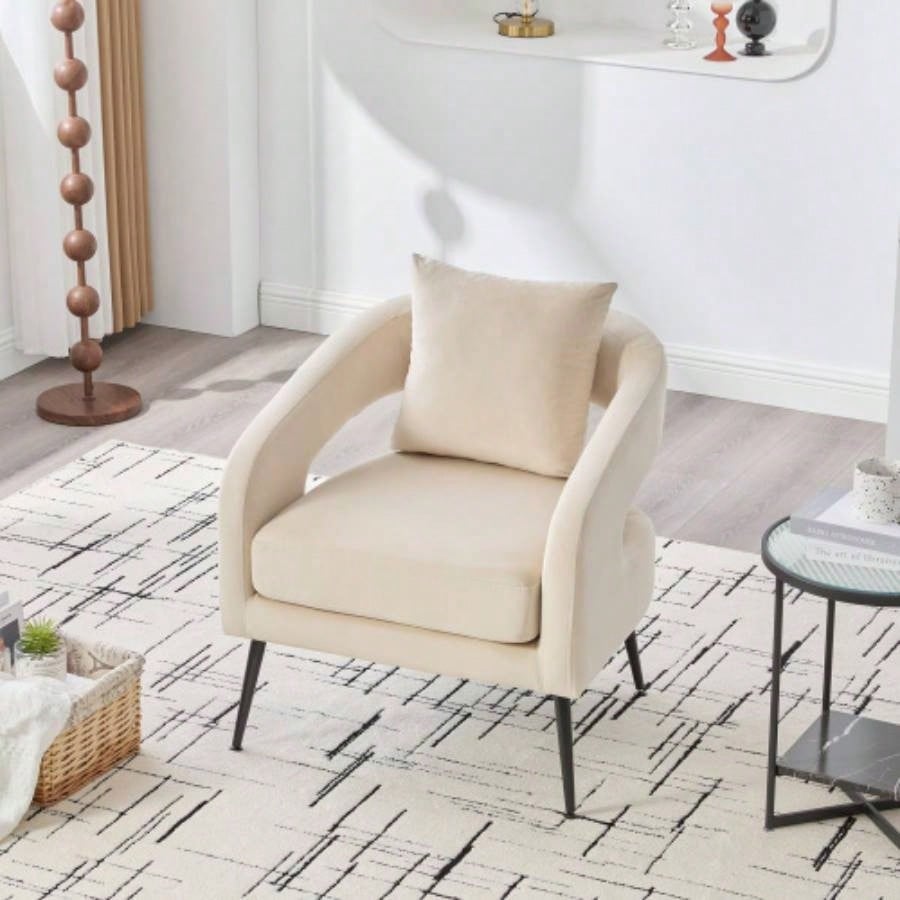 3 - Piece Upholstered Velvet Small Living Room Furniture Set with Metal, Open Back Sofa Conversation Set Living Room/Bedroom/Balcony/Office/Reception/Apartment, Beige, Loveseat 2 Accent Chair