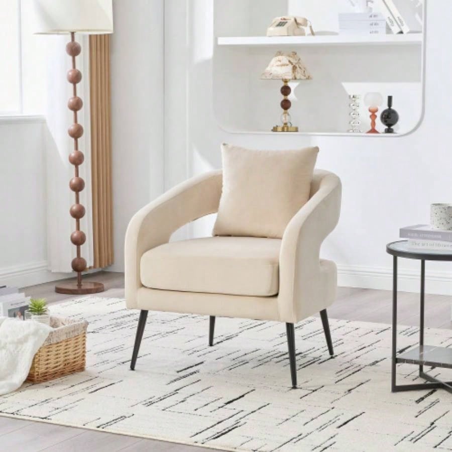 3 - Piece Upholstered Velvet Small Living Room Furniture Set with Metal, Open Back Sofa Conversation Set Living Room/Bedroom/Balcony/Office/Reception/Apartment, Beige, Loveseat 2 Accent Chair