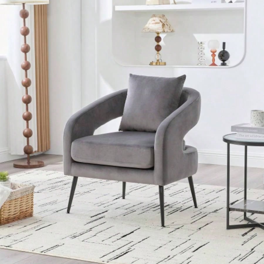 3 - Piece Upholstered Velvet Small Living Room Furniture Set with Metal, Open Back Sofa Conversation Set Living Room/Bedroom/Balcony/Office/Reception/Apartment, Beige, Loveseat 2 Accent Chair