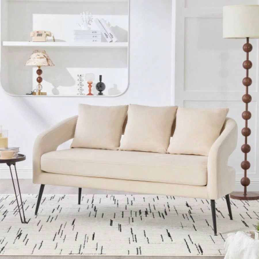 3 - Piece Upholstered Velvet Small Living Room Furniture Set with Metal, Open Back Sofa Conversation Set Living Room/Bedroom/Balcony/Office/Reception/Apartment, Beige, Loveseat 2 Accent Chair