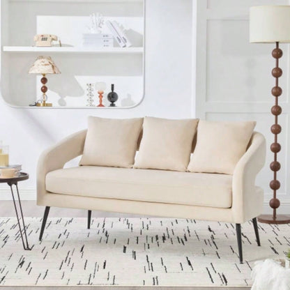 3 - Piece Upholstered Velvet Small Living Room Furniture Set with Metal, Open Back Sofa Conversation Set Living Room/Bedroom/Balcony/Office/Reception/Apartment, Beige, Loveseat 2 Accent Chair