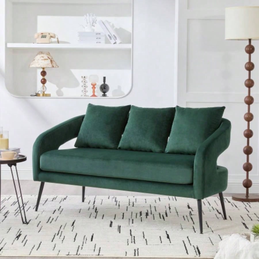 3 - Piece Upholstered Velvet Small Living Room Furniture Set with Metal, Open Back Sofa Conversation Set Living Room/Bedroom/Balcony/Office/Reception/Apartment, Beige, Loveseat 2 Accent Chair