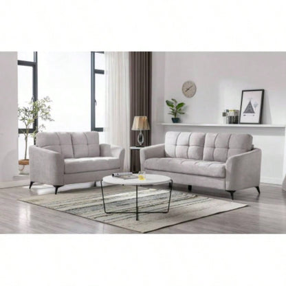 Callie Light Gray Woven Fabric Sofa Loveseat Living Room Set