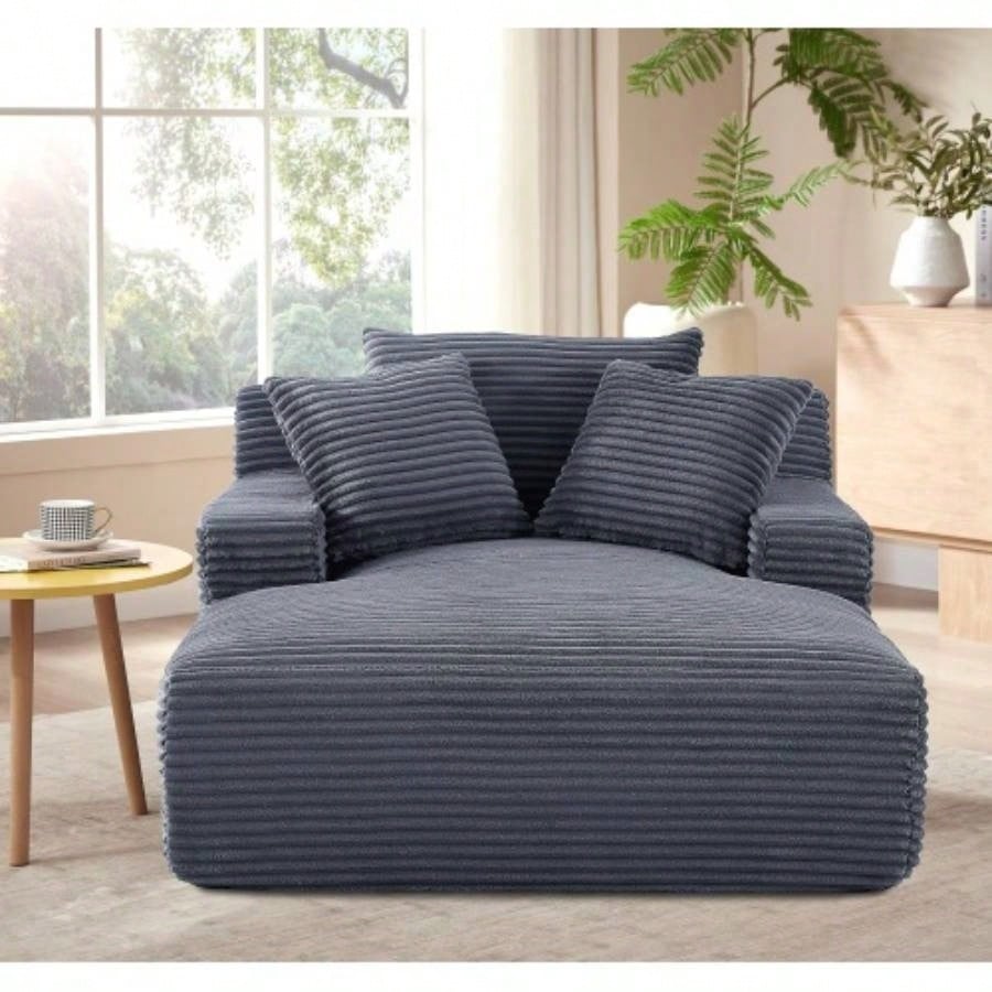 Cloudline Oversized Chaise Lounge Chair in Soft Corduroy, Modern Comfy Couch with Full Foam Cushioning, Cozy Sleeper Sofabed Living Room, Bedroom, No Assembly Required,
