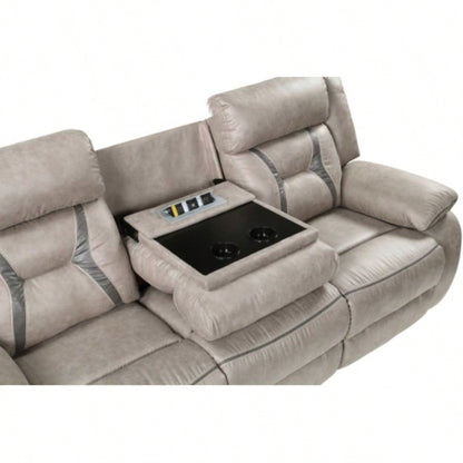 - Recliner Sofa With Drop Down Table - Pearl Silver