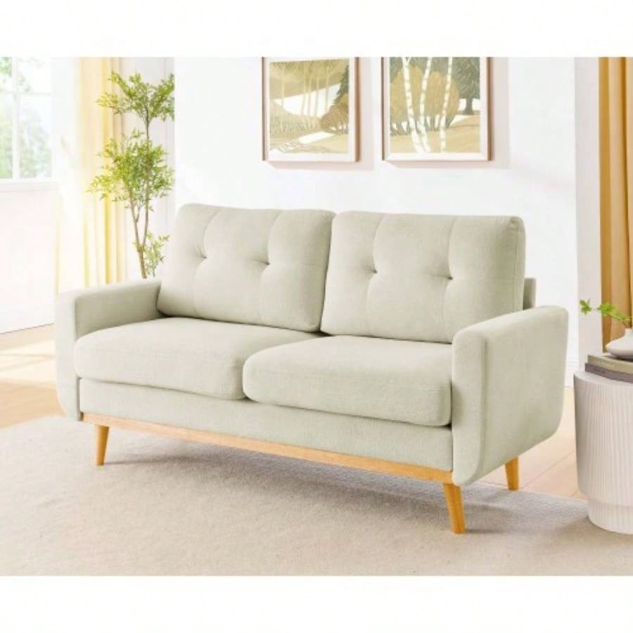 67. Wide Mid - Modern Upholstered Tufted Loveseat Sofa With Wooden