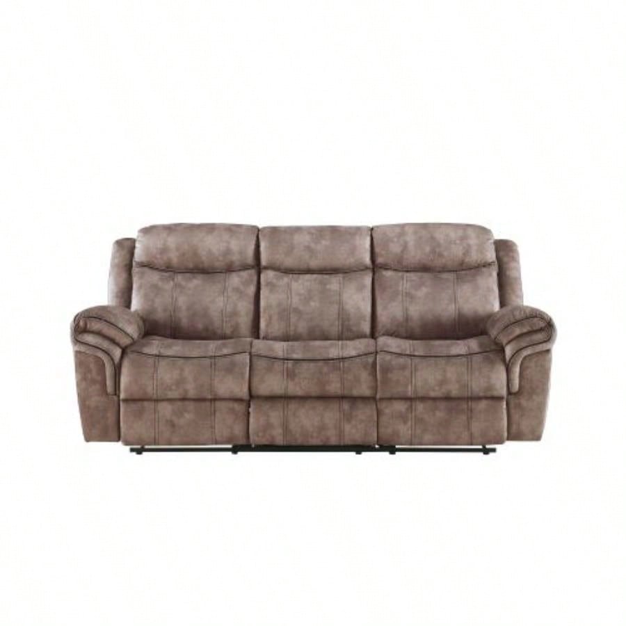 Zubaida Two Tone Chocolate Velvet Recliner Sofa/USB Port Drop Down Table