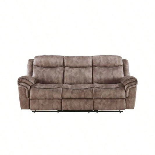 Zubaida Two Tone Chocolate Velvet Recliner Sofa/USB Port Drop Down Table