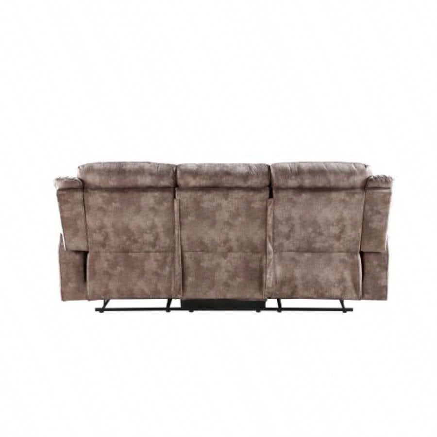 Zubaida Two Tone Chocolate Velvet Recliner Sofa/USB Port Drop Down Table