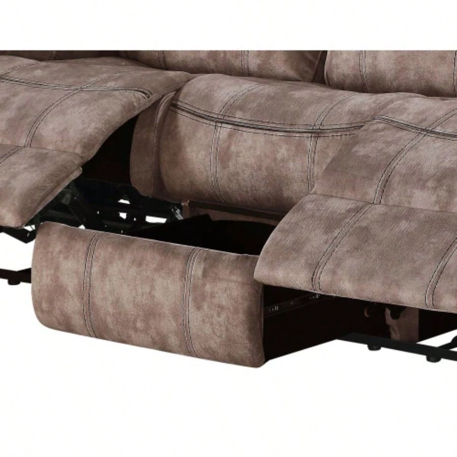Zubaida Two Tone Chocolate Velvet Recliner Sofa/USB Port Drop Down Table