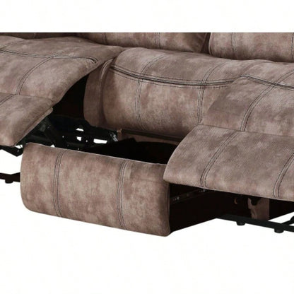 Zubaida Two Tone Chocolate Velvet Recliner Sofa/USB Port Drop Down Table