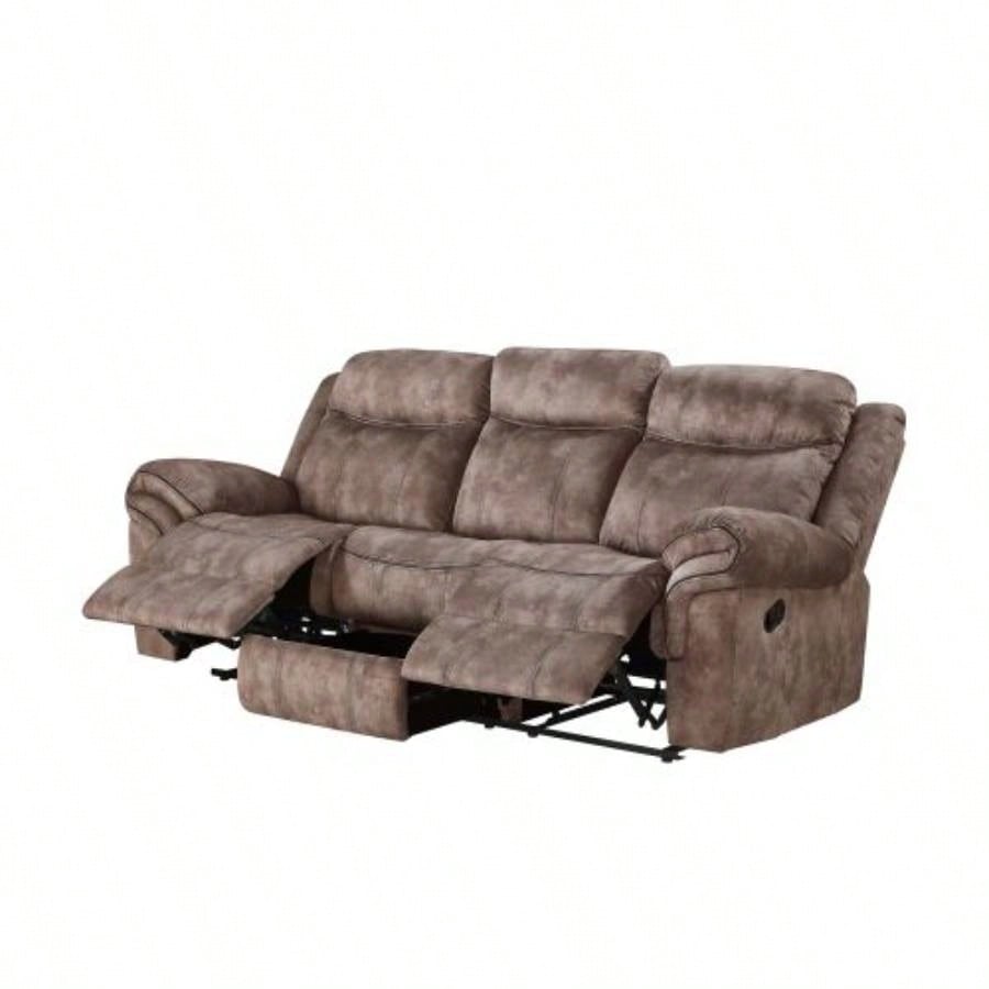 Zubaida Two Tone Chocolate Velvet Recliner Sofa/USB Port Drop Down Table