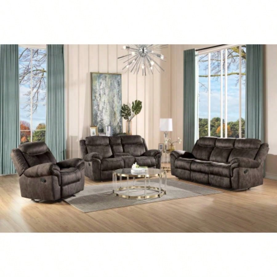 Zubaida Two Tone Chocolate Velvet Recliner Sofa/USB Port Drop Down Table