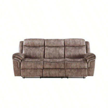 Zubaida Two Tone Chocolate Velvet Recliner Sofa/USB Port Drop Down Table