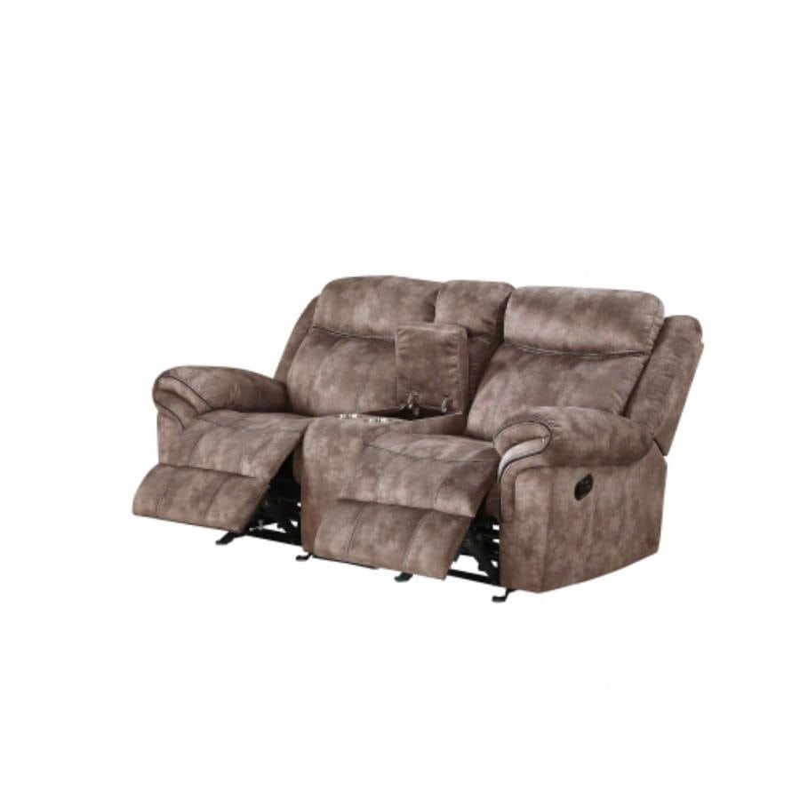 Zubaida Two Tone Chocolate Velvet Recliner Sofa/USB Port Drop Down Table