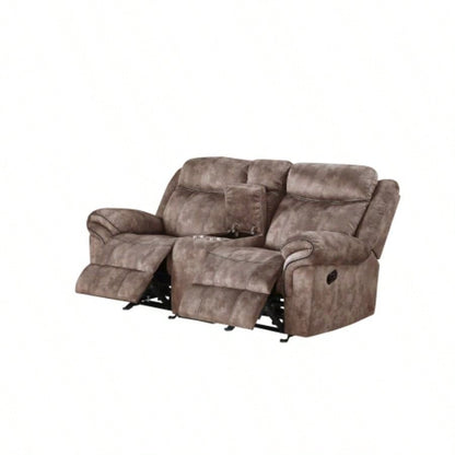 Zubaida Two Tone Chocolate Velvet Recliner Sofa/USB Port Drop Down Table