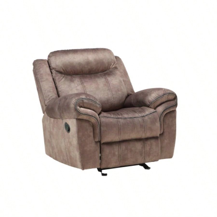Zubaida Two Tone Chocolate Velvet Recliner Sofa/USB Port Drop Down Table