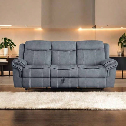 Zubaida Two Tone Chocolate Velvet Recliner Sofa/USB Port Drop Down Table