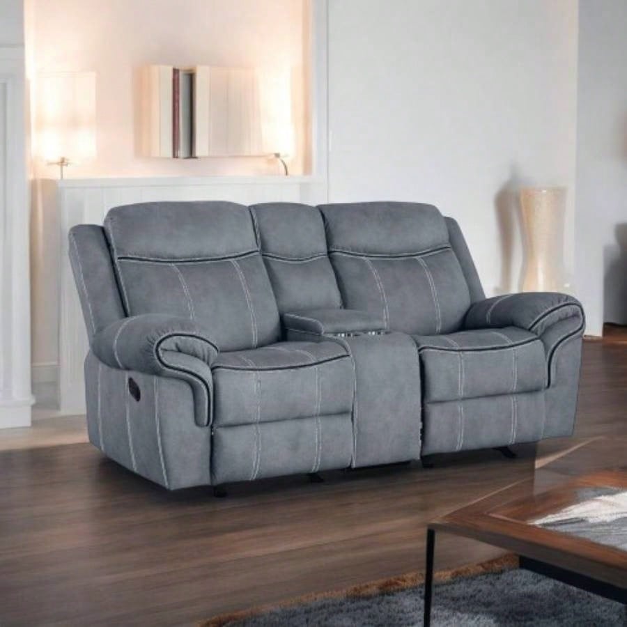 Zubaida Two Tone Chocolate Velvet Recliner Sofa/USB Port Drop Down Table