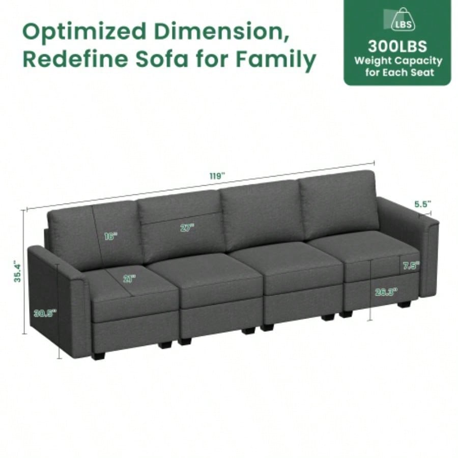 Modular Sectional Sofa with Storage Upgrade Convertible Sofa Couch Living Room/Deep 27 Ottoman/ Foam Cushion