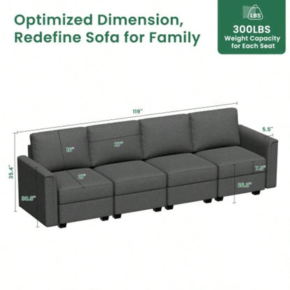 Modular Sectional Sofa with Storage Upgrade Convertible Sofa Couch Living Room/Deep 27 Ottoman/ Foam Cushion