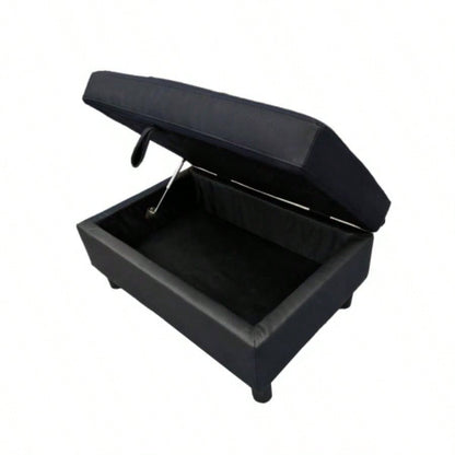3 PC Sectional Sofa Set, Black Faux Leather left - Facing Sofa with Storage Ottoman