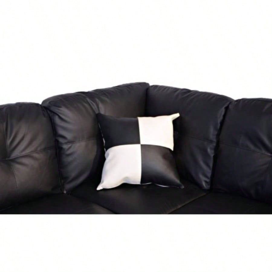 3 PC Sectional Sofa Set, Black Faux Leather left - Facing Sofa with Storage Ottoman