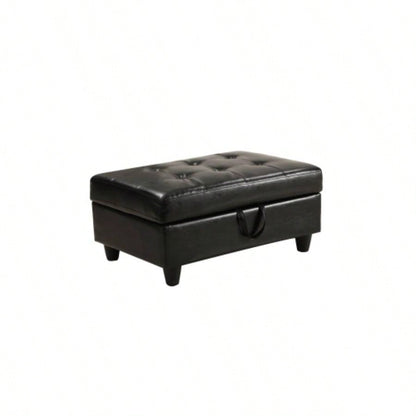 3 PC Sectional Sofa Set, Black Faux Leather left - Facing Sofa with Storage Ottoman