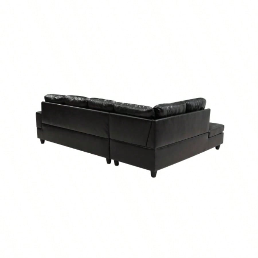3 PC Sectional Sofa Set, Black Faux Leather left - Facing Sofa with Storage Ottoman