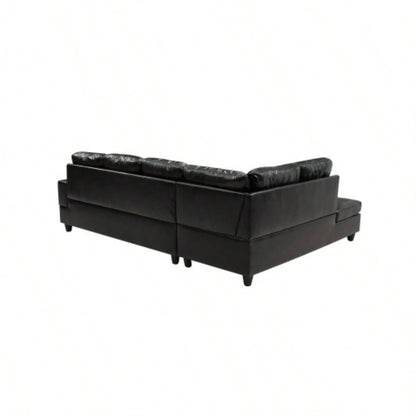 3 PC Sectional Sofa Set, Black Faux Leather left - Facing Sofa with Storage Ottoman