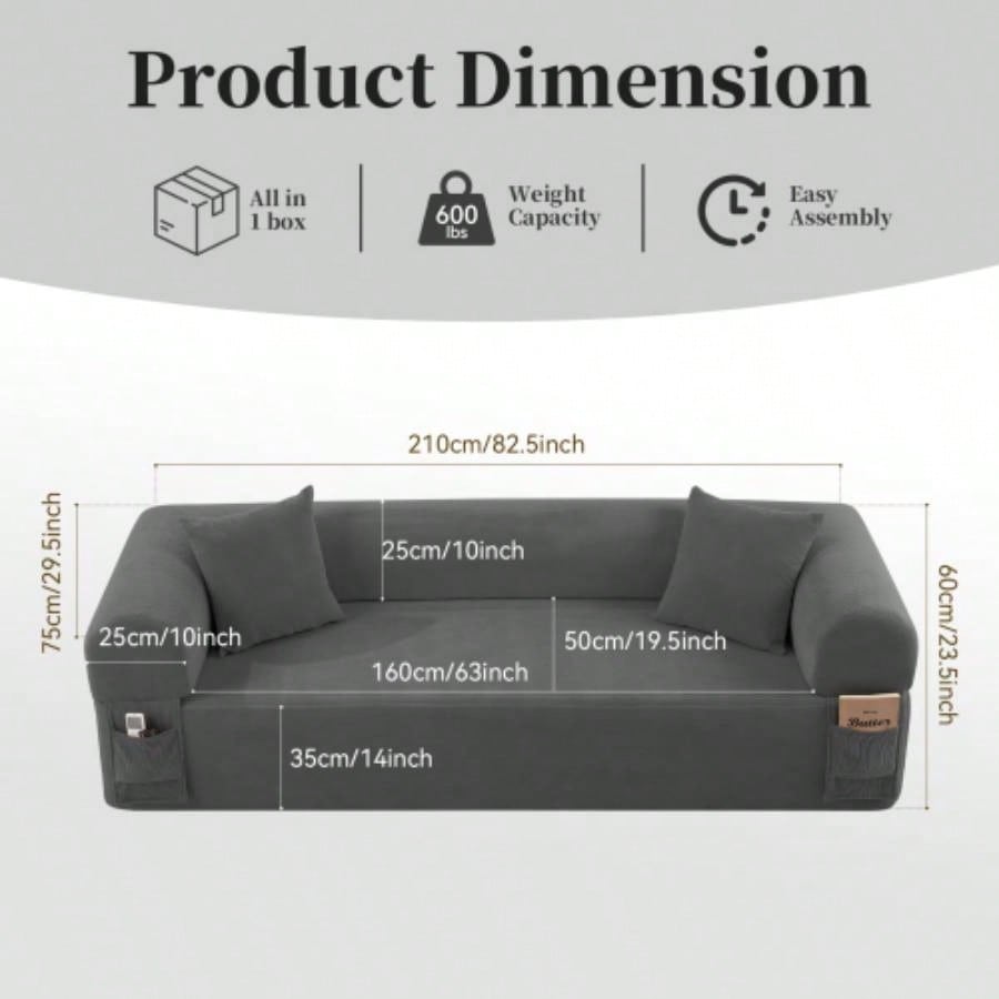 Spring Sofa with High - Quality Fabric, Pillows Storage - Pocketed Springs, High - Density Foam, Living Room, Apartment or Studics, Gray.