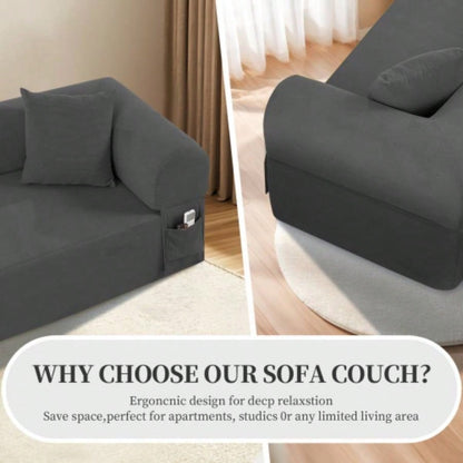 Spring Sofa with High - Quality Fabric, Pillows Storage - Pocketed Springs, High - Density Foam, Living Room, Apartment or Studics, Gray.