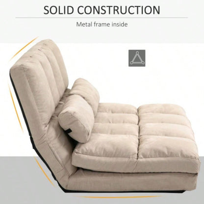 HOMCOM Convertible Floor Sofa Chair, Folding Couch Bed, Guest Chaise Lounge with 2 Pillows, Adjustable Backrest and Headrest, 40.25 L, Beige