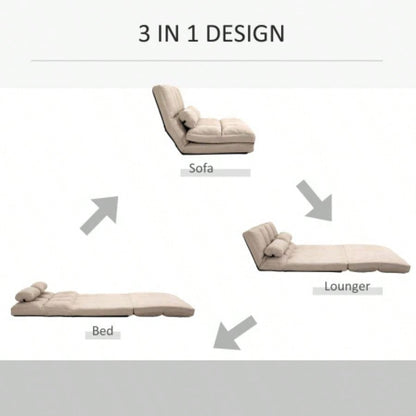 HOMCOM Convertible Floor Sofa Chair, Folding Couch Bed, Guest Chaise Lounge with 2 Pillows, Adjustable Backrest and Headrest, 40.25 L, Beige