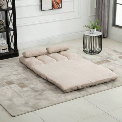 HOMCOM Convertible Floor Sofa Chair, Folding Couch Bed, Guest Chaise Lounge with 2 Pillows, Adjustable Backrest and Headrest, 40.25 L, Beige