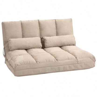 HOMCOM Convertible Floor Sofa Chair, Folding Couch Bed, Guest Chaise Lounge with 2 Pillows, Adjustable Backrest and Headrest, 40.25 L, Beige