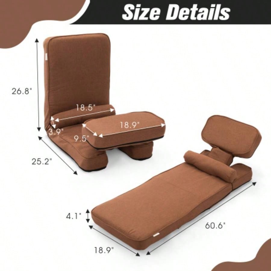 Multi - functional Foldable Sofa with Adjustable Angles and Pillow, Dark Brown