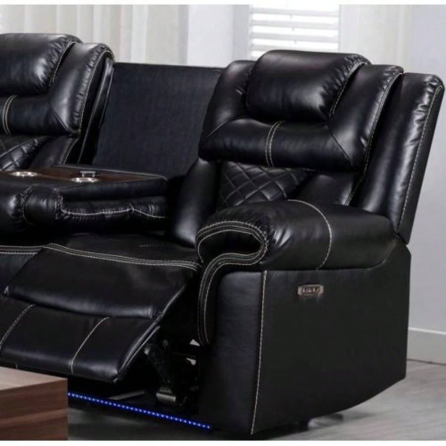 ENCORE BLACK SOFA DUAL POWER/ DDT WIRELESS, LIGHT TAPE LEATHER GEL USB ON SWITCH