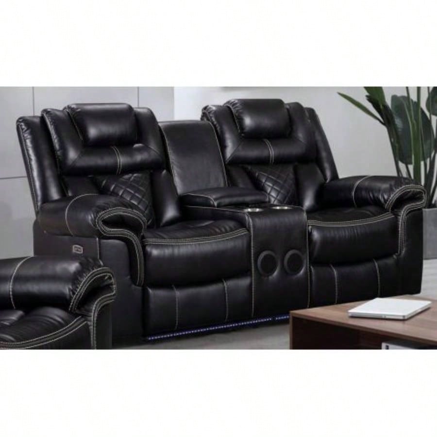 ENCORE BLACK SOFA DUAL POWER/ DDT WIRELESS, LIGHT TAPE LEATHER GEL USB ON SWITCH