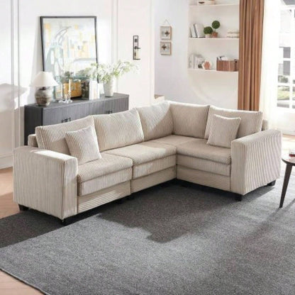 Modular Sectional Sofa, L - Shaped Corduroy Couch Set, 3 - Seater Modular Sofa with Deep and Cloud - Like Comfort, Living Room, Apartment, Bedroom, Studio, Office, Beige
