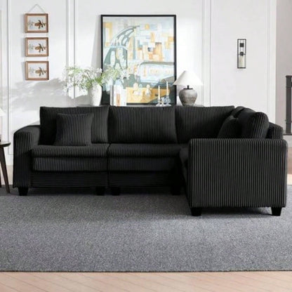 Modular Sectional Sofa, L - Shaped Corduroy Couch Set, 3 - Seater Modular Sofa with Deep and Cloud - Like Comfort, Living Room, Apartment, Bedroom, Studio, Office, Beige