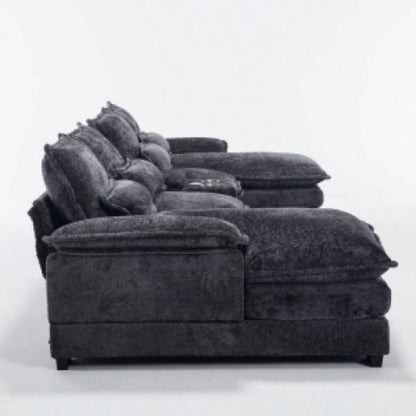 Modern U - shaped Sofa with Console, Cupholders and USB Ports, 6 - Upholstered Symmetrical Indoor Furniture, Sleeper Couch Set with Chaise Living Room, Apartment, Gray