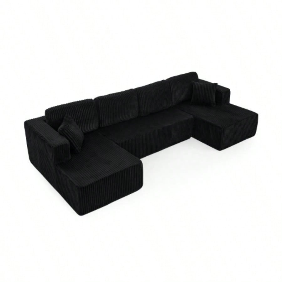 U shape Modular Sectional Sofa, Compressed Sectional Sofa Modern Minimalist Style Corduroy Couch, Sleeper Sofa Living Room, Bedroom, Comfy Compressed Sofa Couch Space - Efficient Design - black
