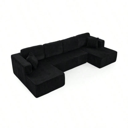 U shape Modular Sectional Sofa, Compressed Sectional Sofa Modern Minimalist Style Corduroy Couch, Sleeper Sofa Living Room, Bedroom, Comfy Compressed Sofa Couch Space - Efficient Design - black