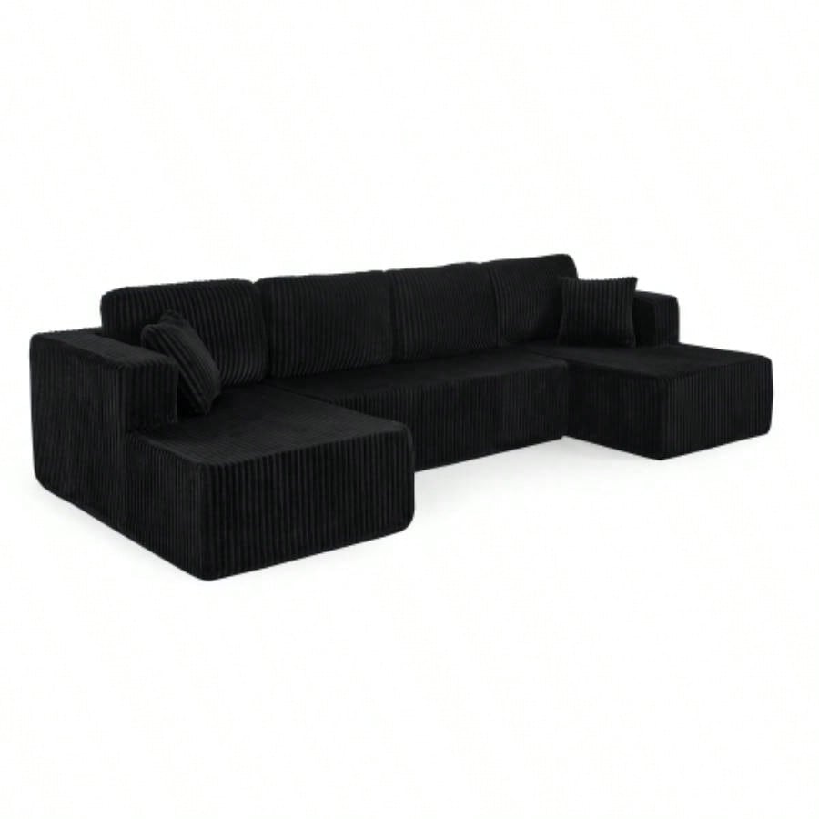 U shape Modular Sectional Sofa, Compressed Sectional Sofa Modern Minimalist Style Corduroy Couch, Sleeper Sofa Living Room, Bedroom, Comfy Compressed Sofa Couch Space - Efficient Design - black