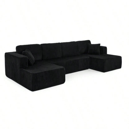 U shape Modular Sectional Sofa, Compressed Sectional Sofa Modern Minimalist Style Corduroy Couch, Sleeper Sofa Living Room, Bedroom, Comfy Compressed Sofa Couch Space - Efficient Design - black
